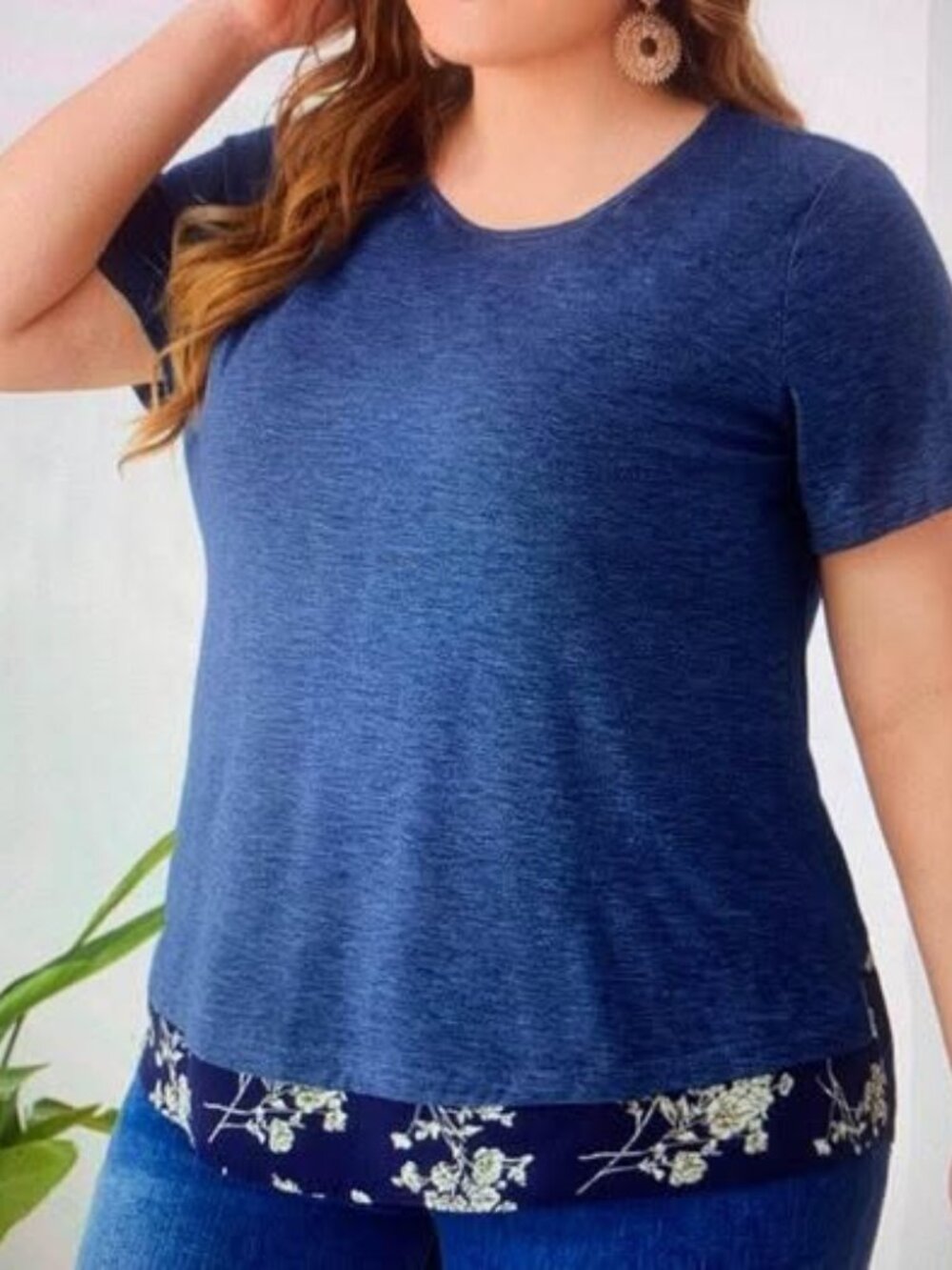 Ladies 3XL Double layer blue and floral print T shirt